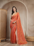 Rust Orange Space Silk Saree with 3 Line Handwork Border - Sukunj