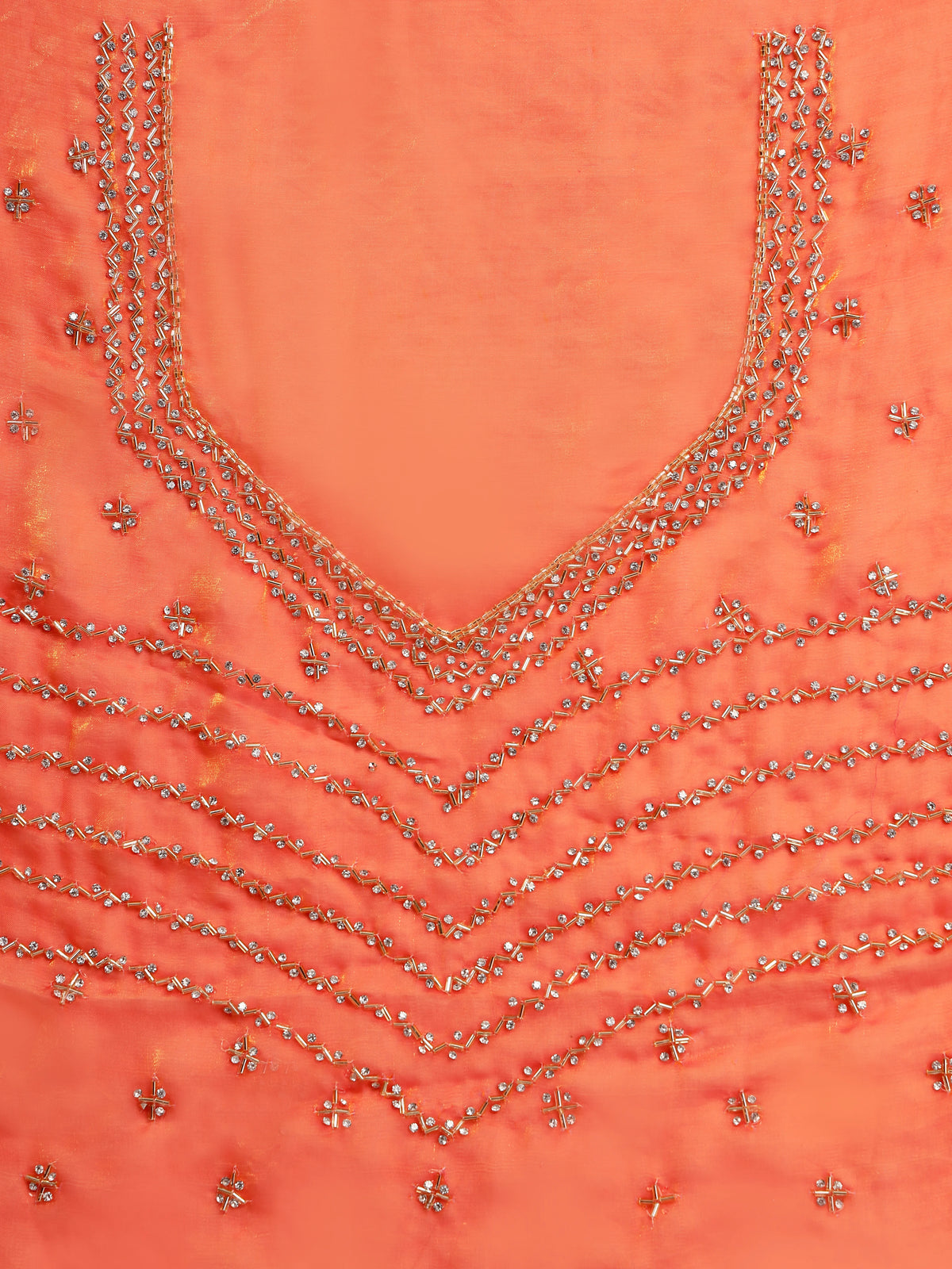 Unstitched Rust Silk Blouse Piece with Fine Neckline Handwork