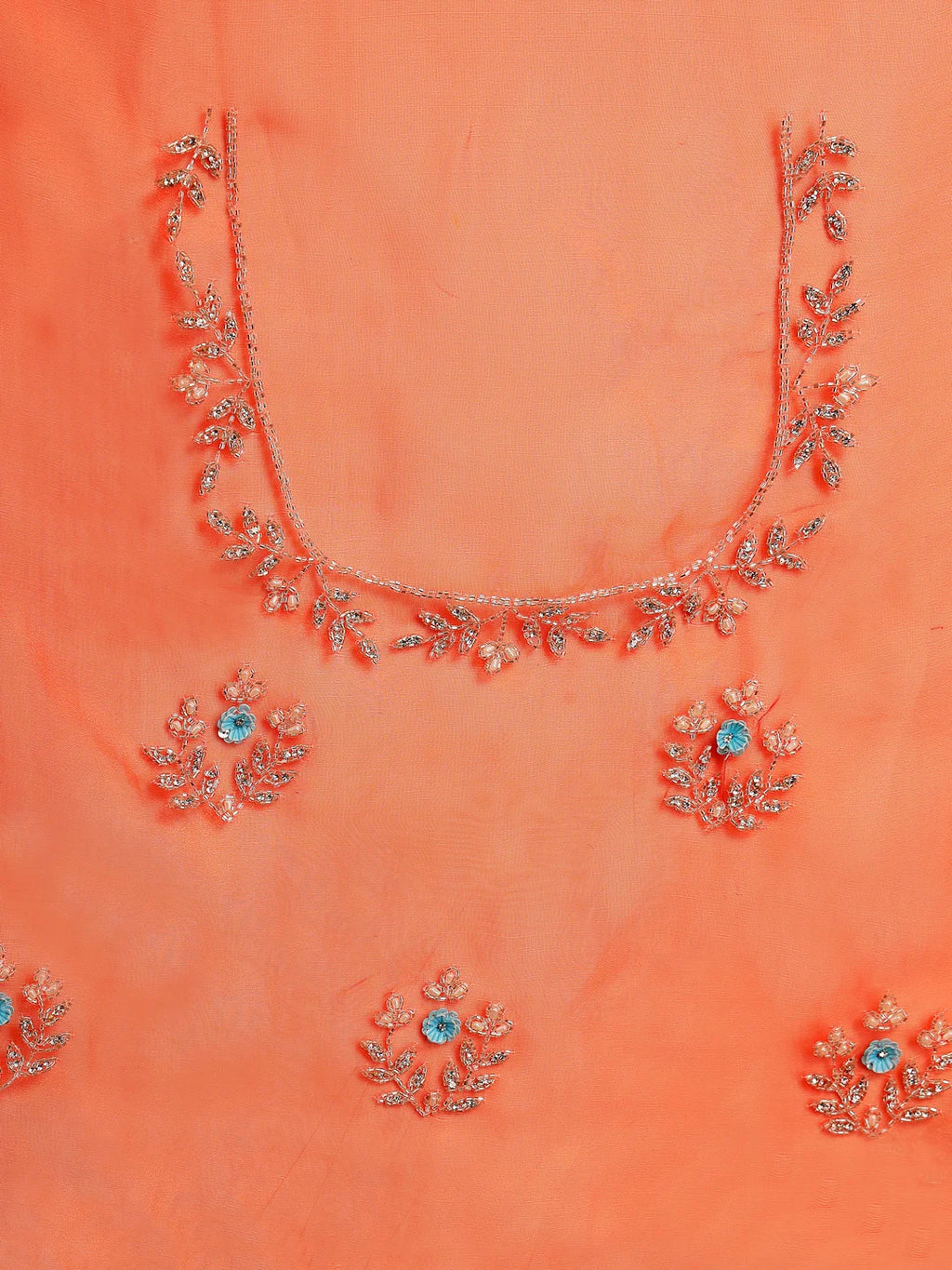 Unstitched Tissue Blouse Piece with Floral Neckline Embroidery