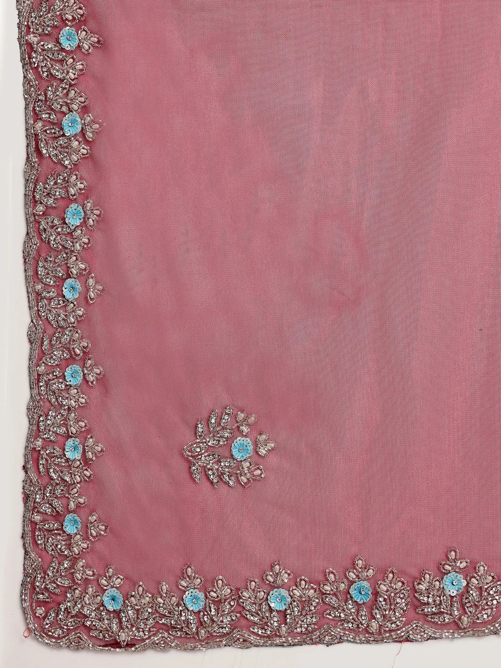 Close up Shot of Silver Scalloped Edging on Wine Red Net Fabric