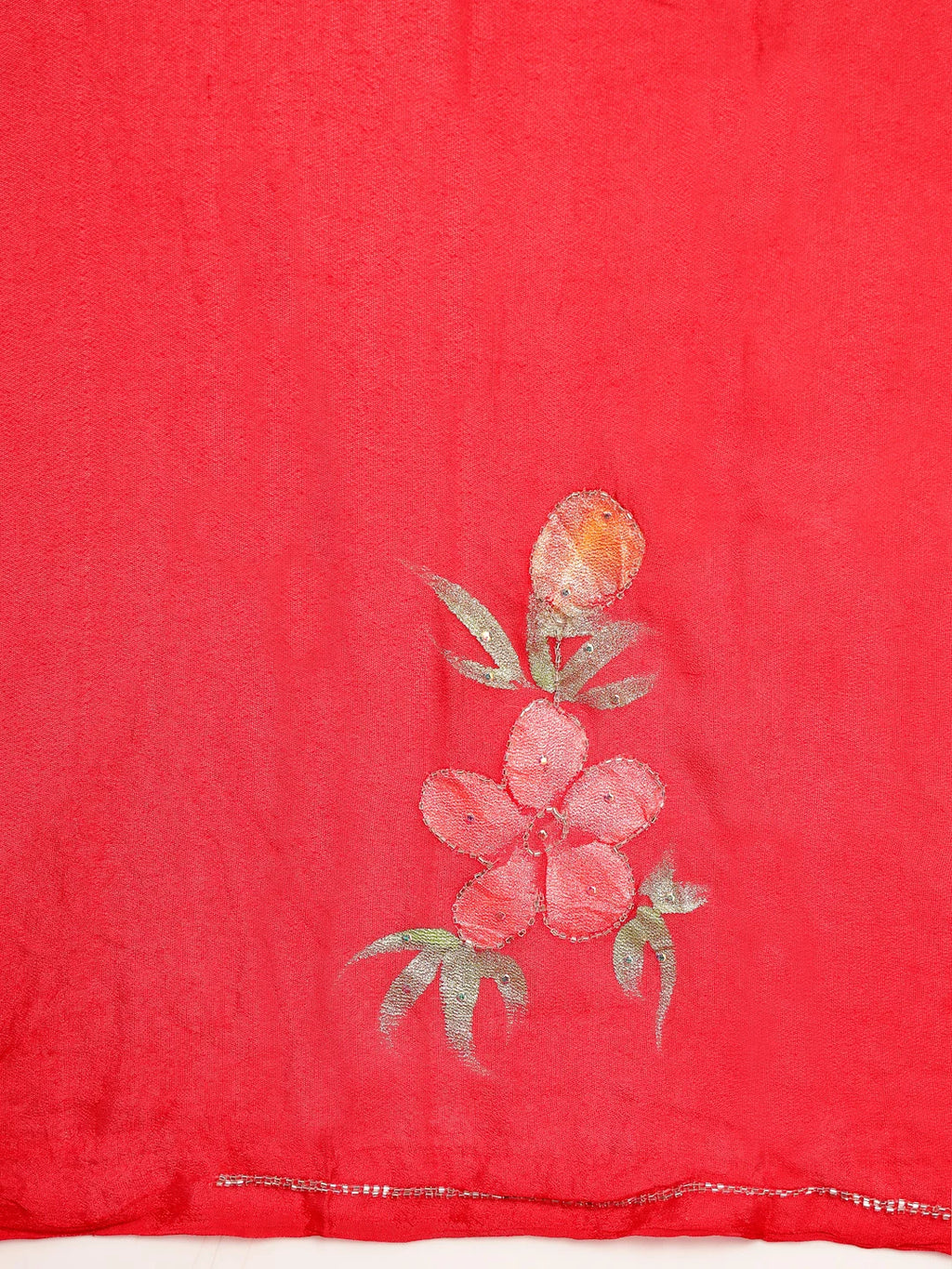 Close up Shot of Peach and Pink Floral Handpainting on Chiffon
