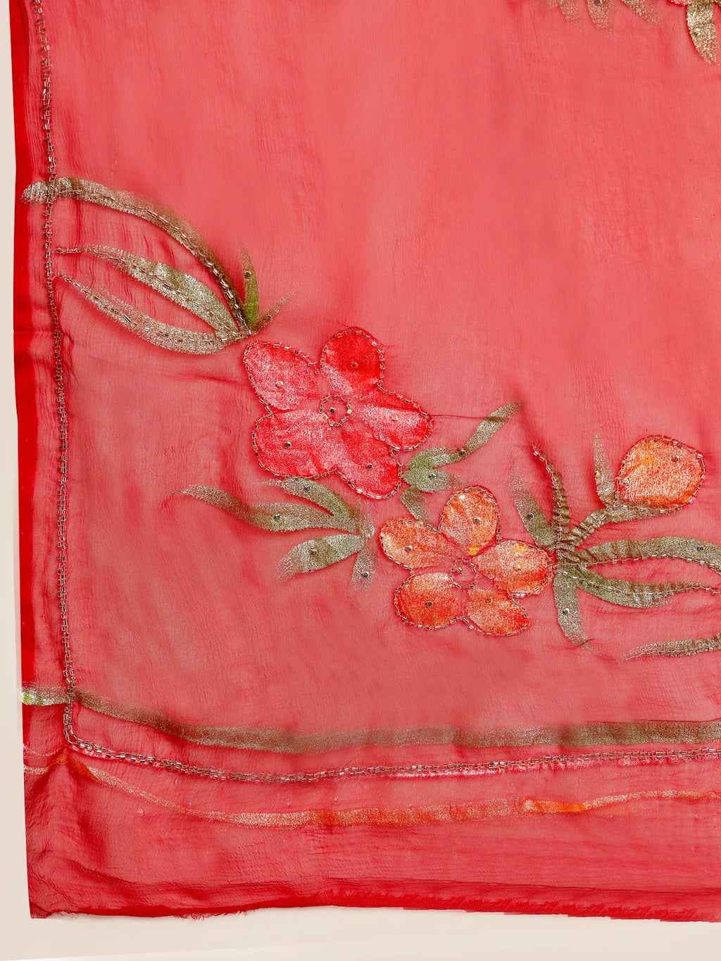 Matching Unstitched Crepe Blouse Piece with Floral Detailing