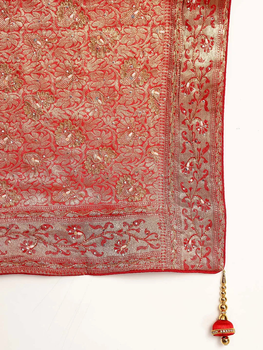 Close up Shot of Heavy Gold Zari Brocade Border and Dabka Work