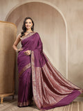 Wine Banarasi Silk Saree with Antique Gold Zari Border - Sukunj