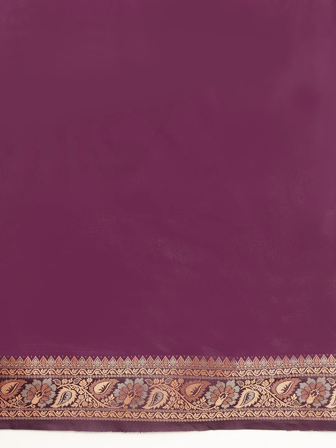 Unstitched Wine Banarasi Silk Blouse Piece with Gold Zari Border