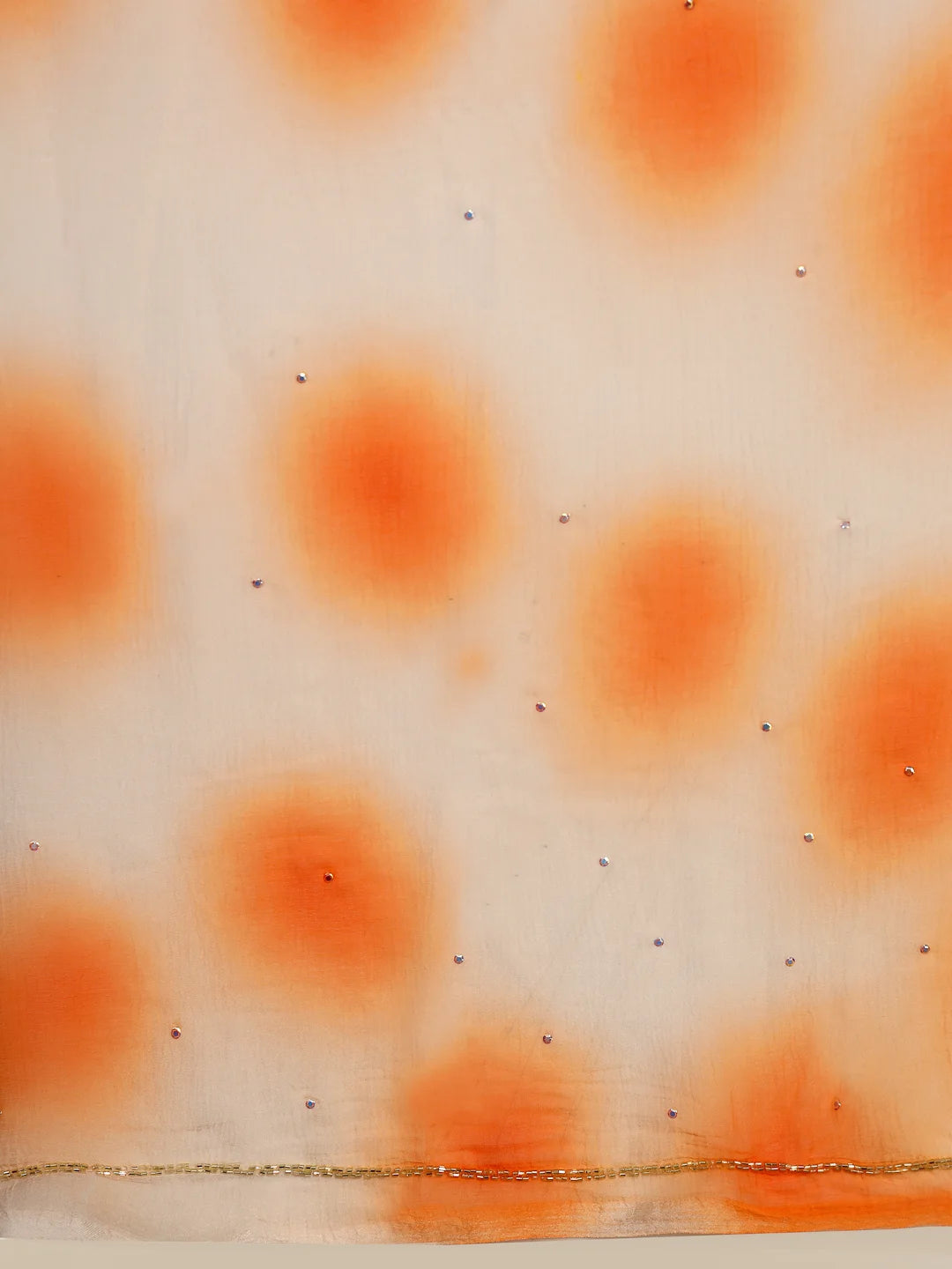 Close up Shot of Soft Focus Peach and Orange Lotus Print on Chiffon