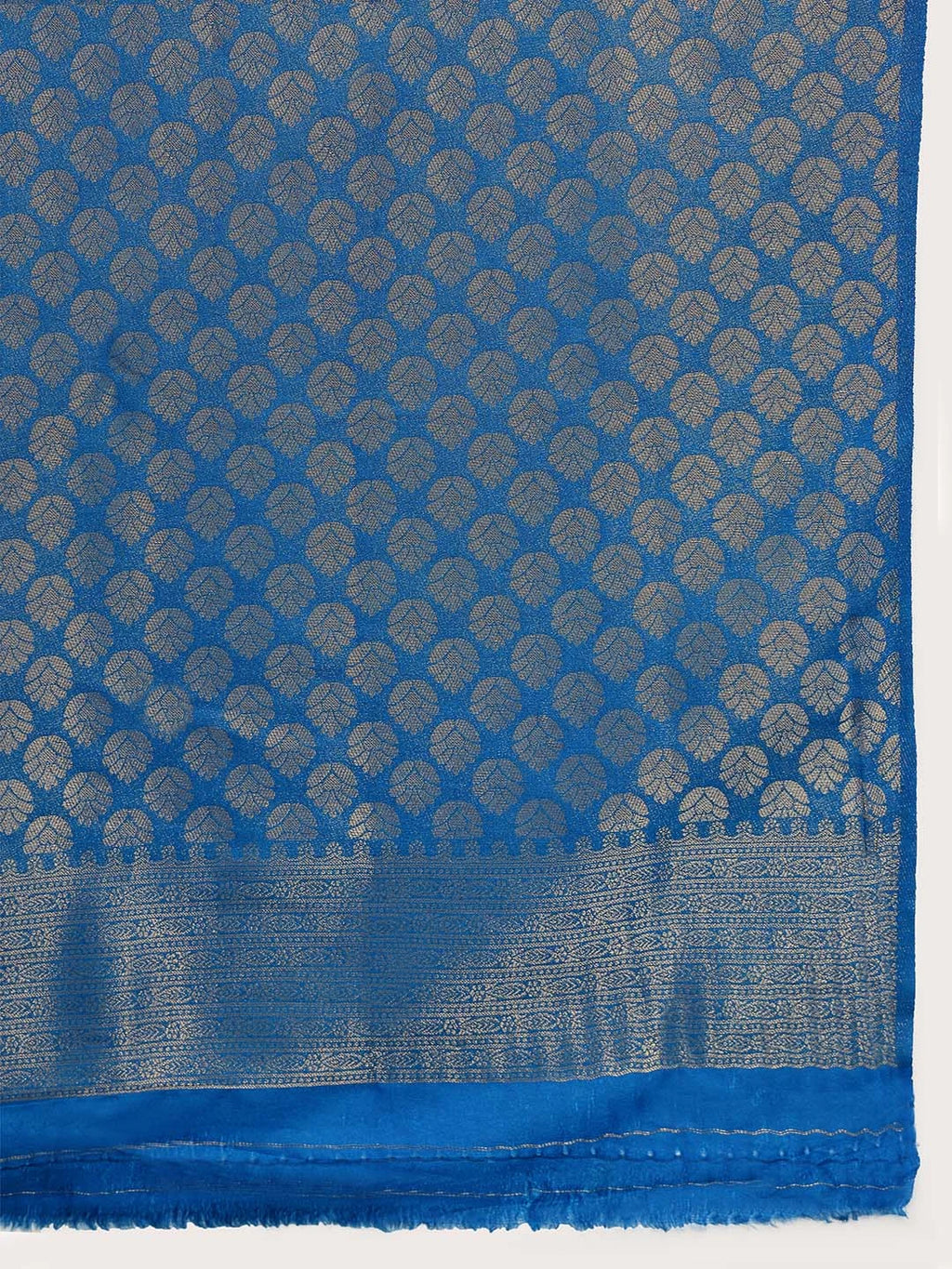 Close up Shot of Royal Blue Border with Fine Gold Zari Brocade Motifs