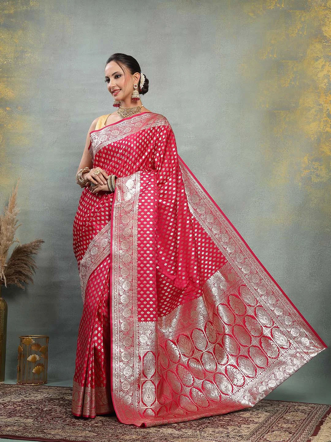 Back Drape View of Magenta Pink Banarasi Silk Saree