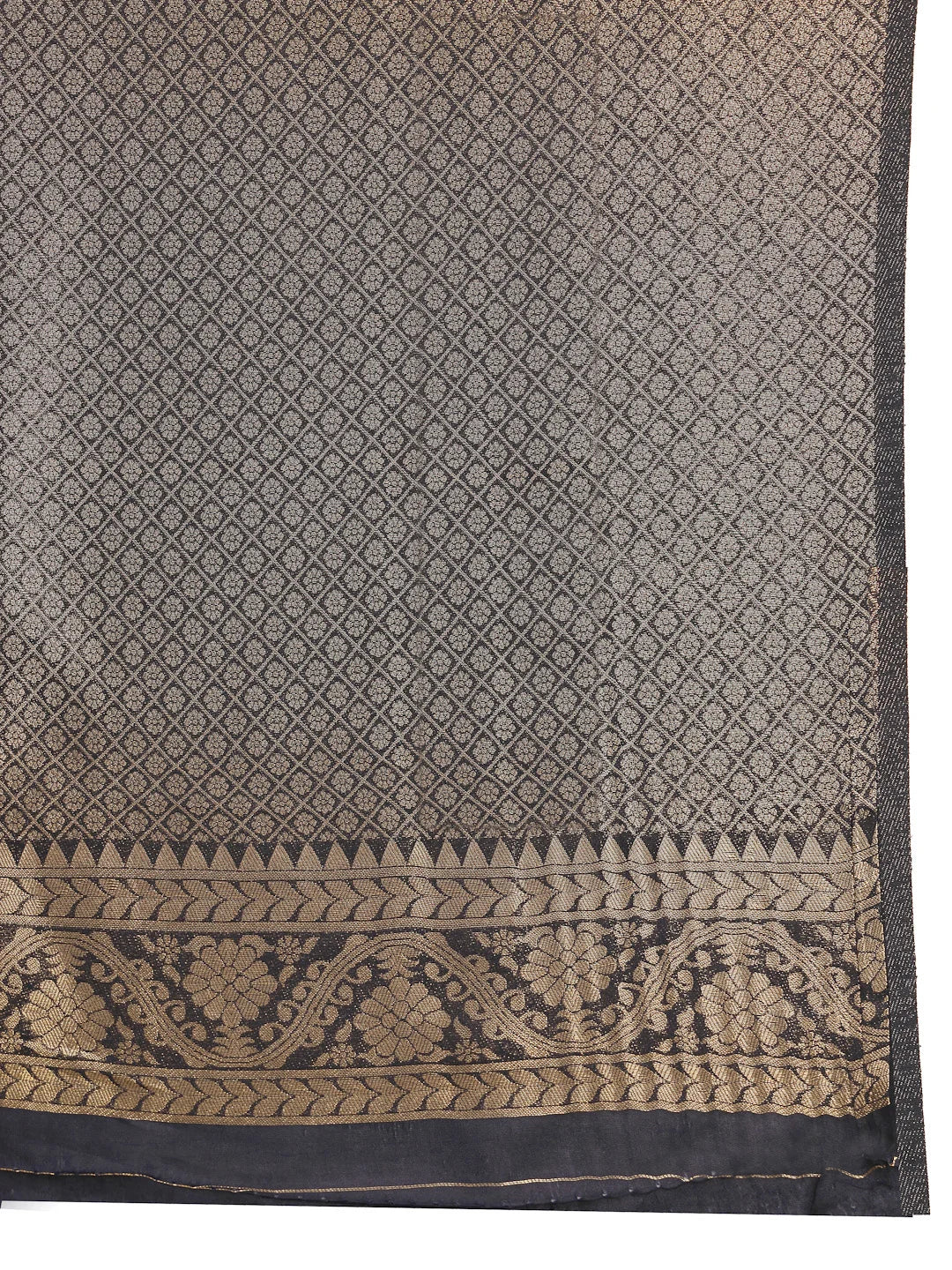 Close up Shot of Dark Navy Blue Border with Antique Gold Zari Work