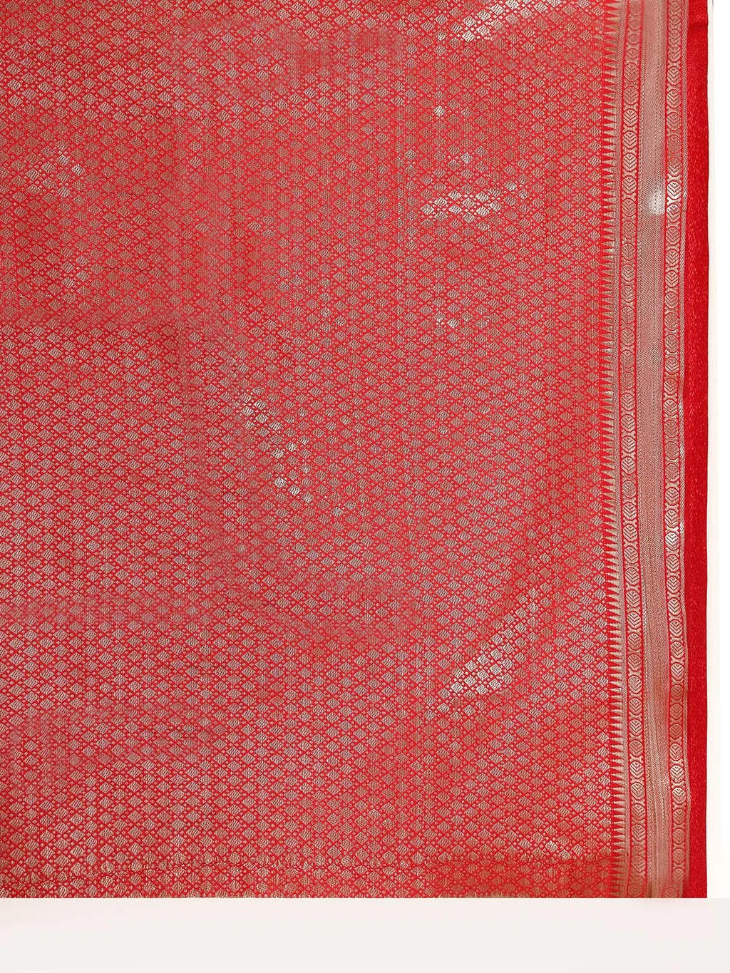 Close up View of Geometric Brocade Weaving on Golden Yellow Silk Base