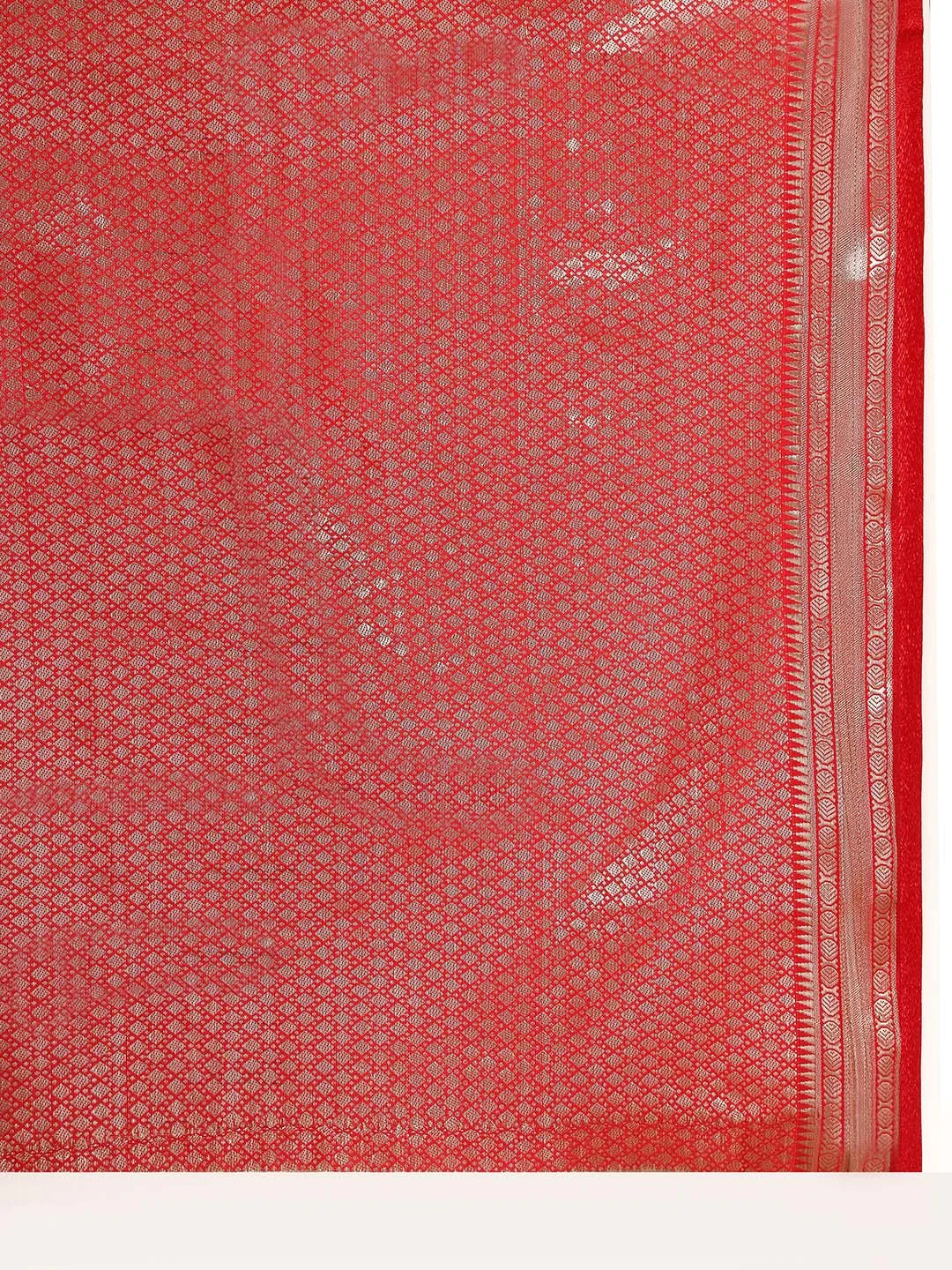 Close up View of Geometric Brocade Weaving on Golden Yellow Silk Base