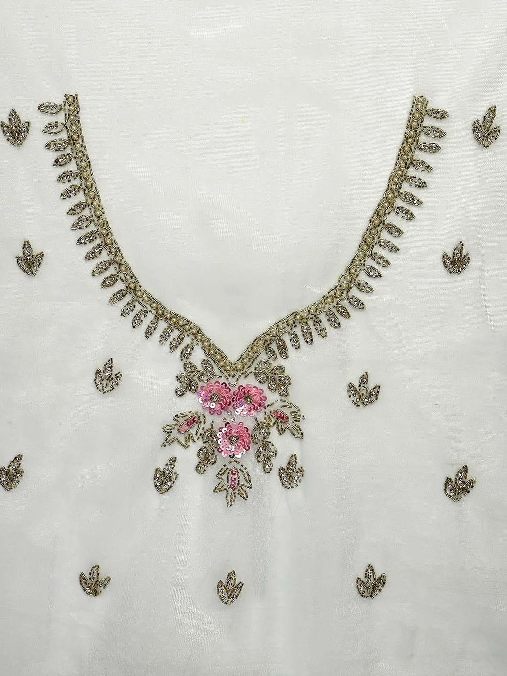 Close up Shot of Embroidered Neckline Work on Blouse Piece