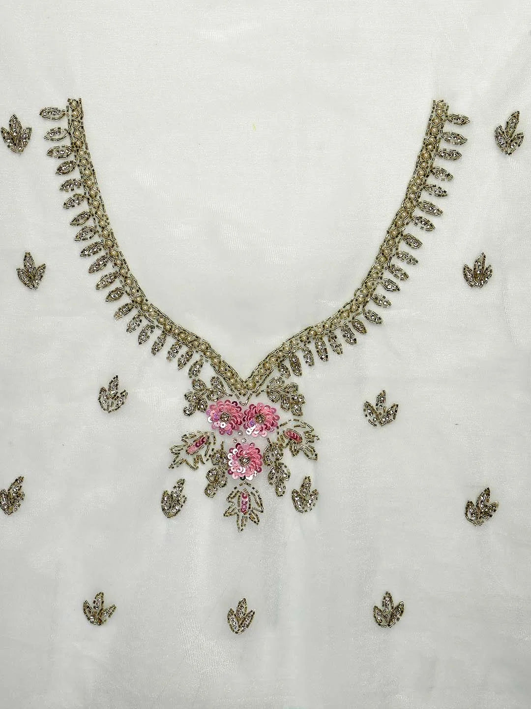 Close up Shot of Embroidered Neckline Work on Blouse Piece