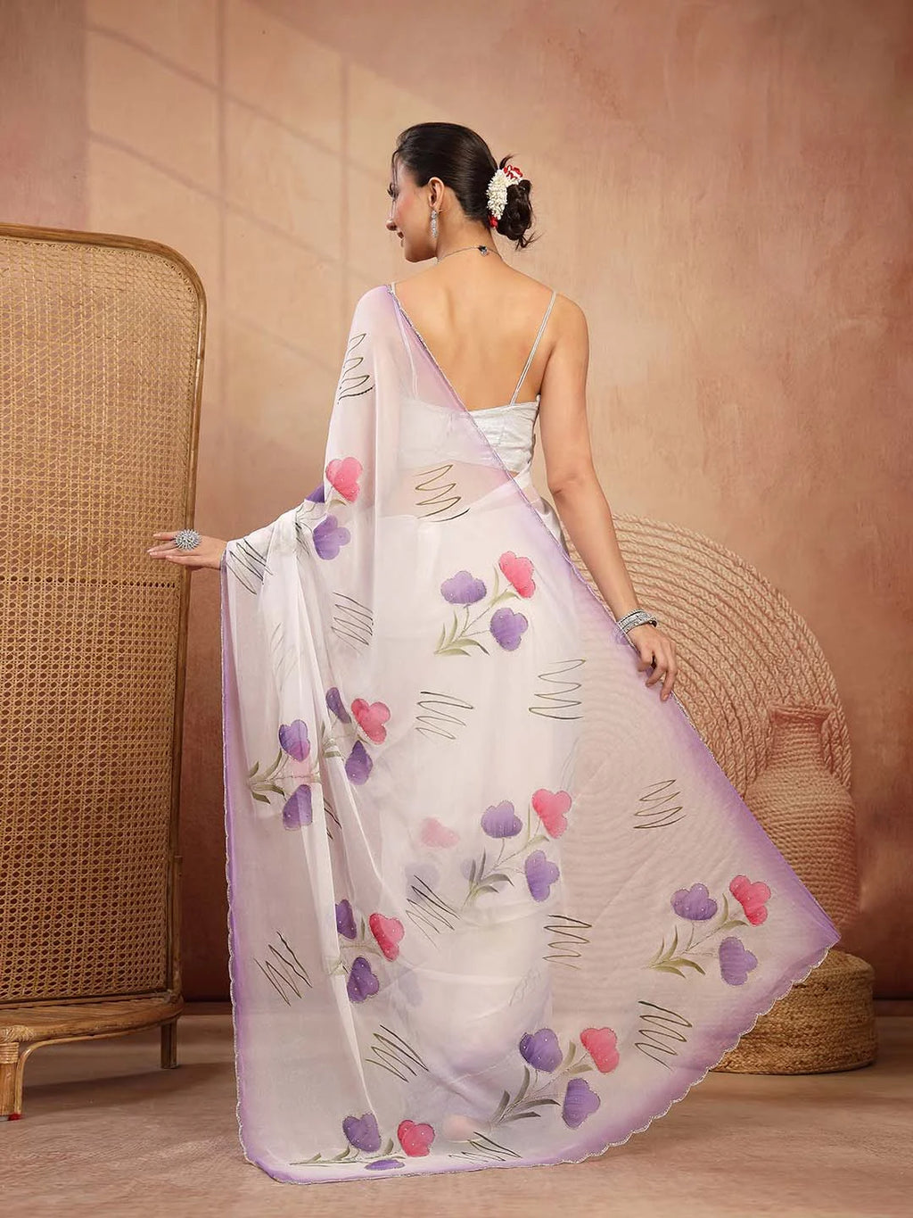 Back Drape View of Graceful Pure Chiffon Partywear Saree