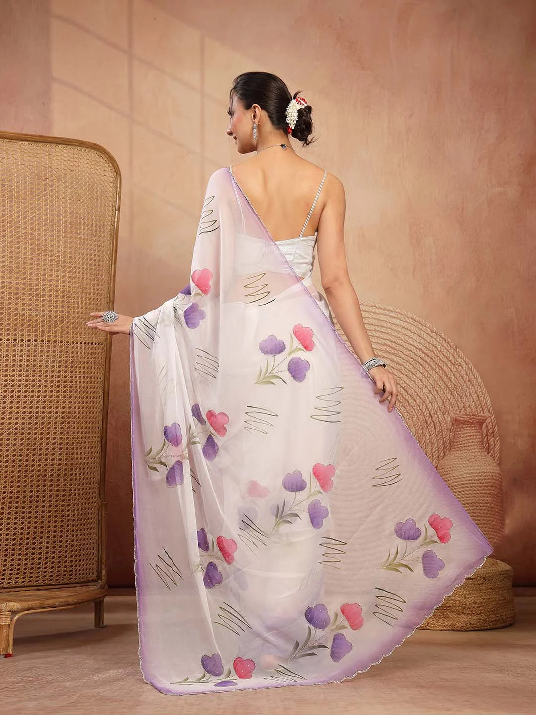 Back Drape View of Graceful Pure Chiffon Partywear Saree