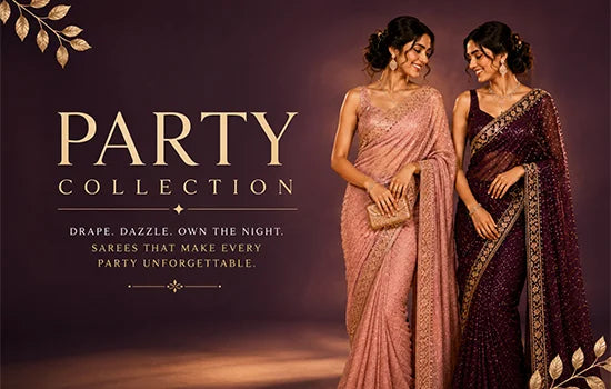 Two models wearing saree for party collection