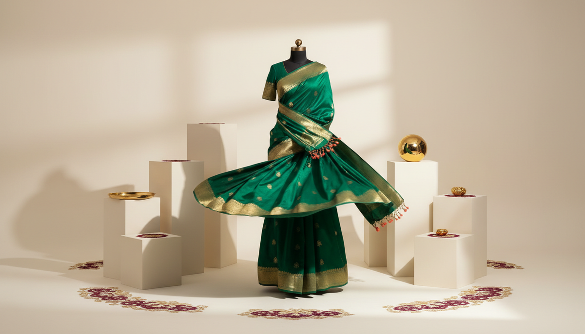 green banarasi silk saree 