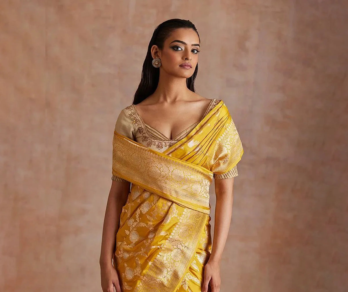 sukunj yellow silk saree