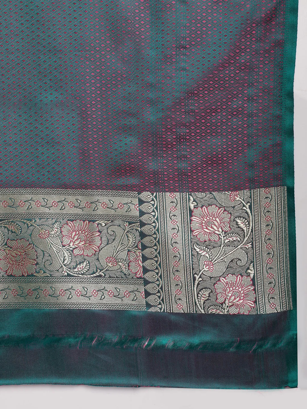 Close up Shot of Golden Zari Border and Pure Silk Fabric Texture