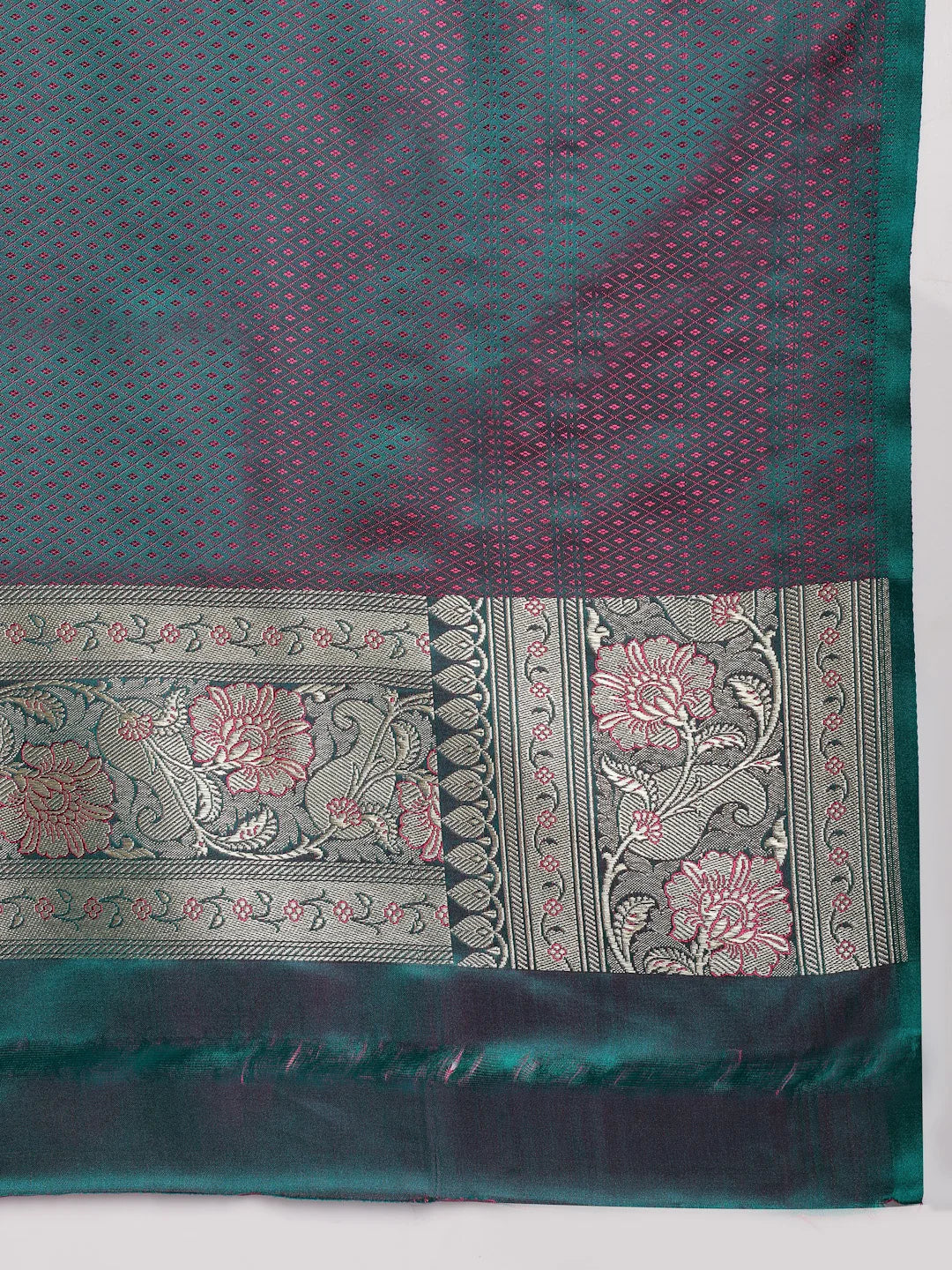Close up Shot of Golden Zari Border and Pure Silk Fabric Texture